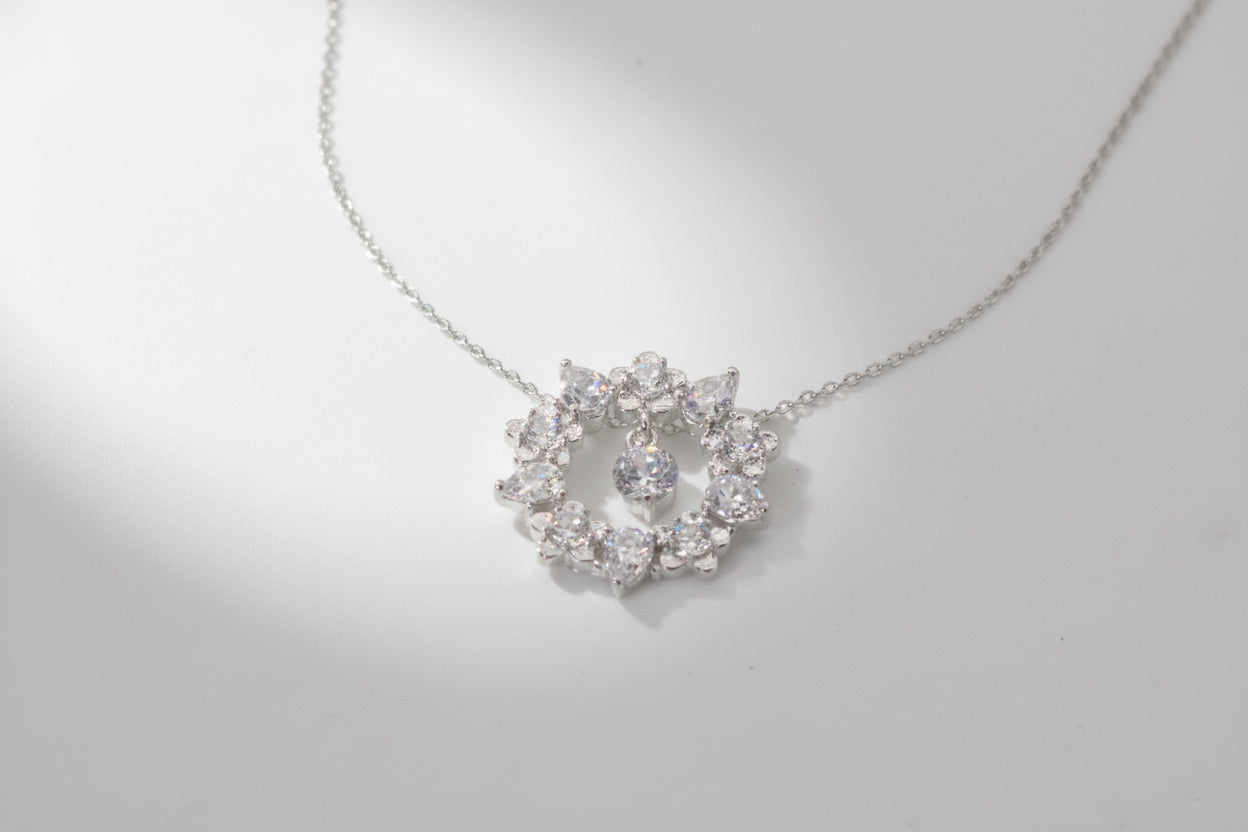 925 Sterling Silver Flower Necklace with Cubic Zirconia