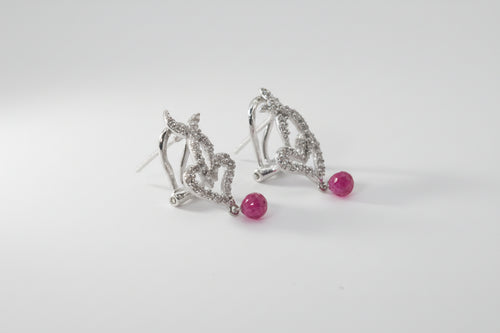 925 Sterling Silver Earrings with Hot Pink Cubic Stone Pendant