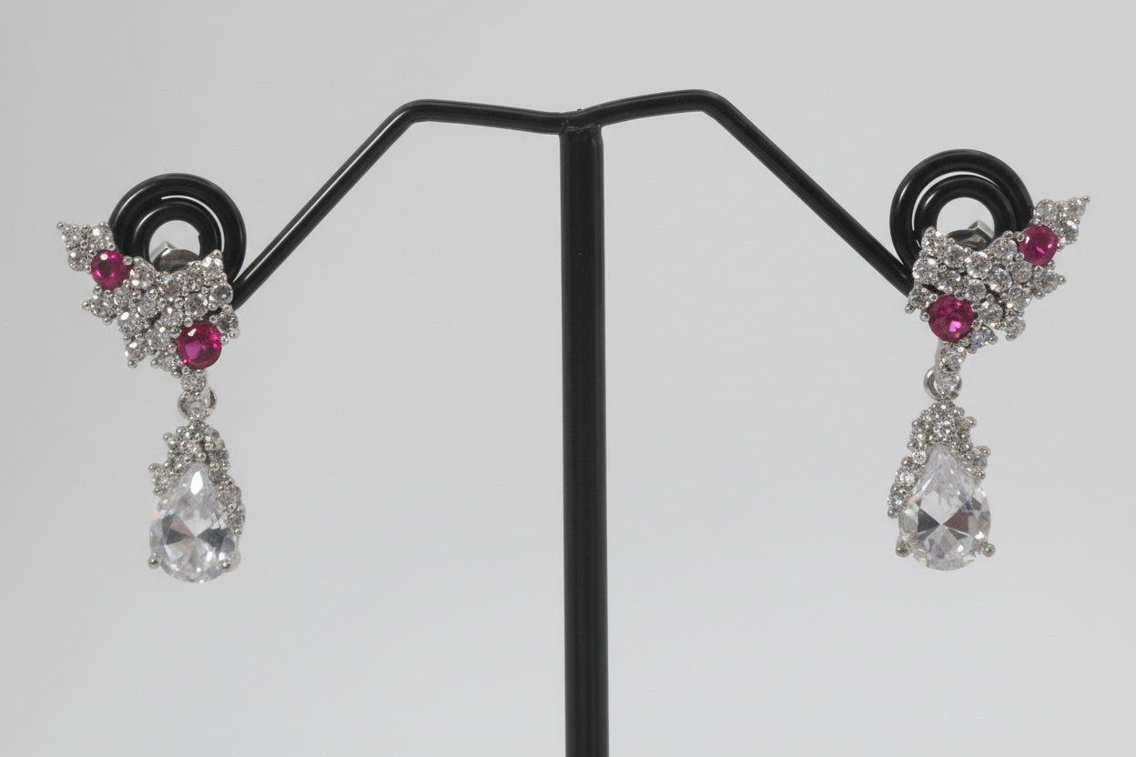 925 Sterling Silver Hot Pink Cubic Zirconia Drop Earrings